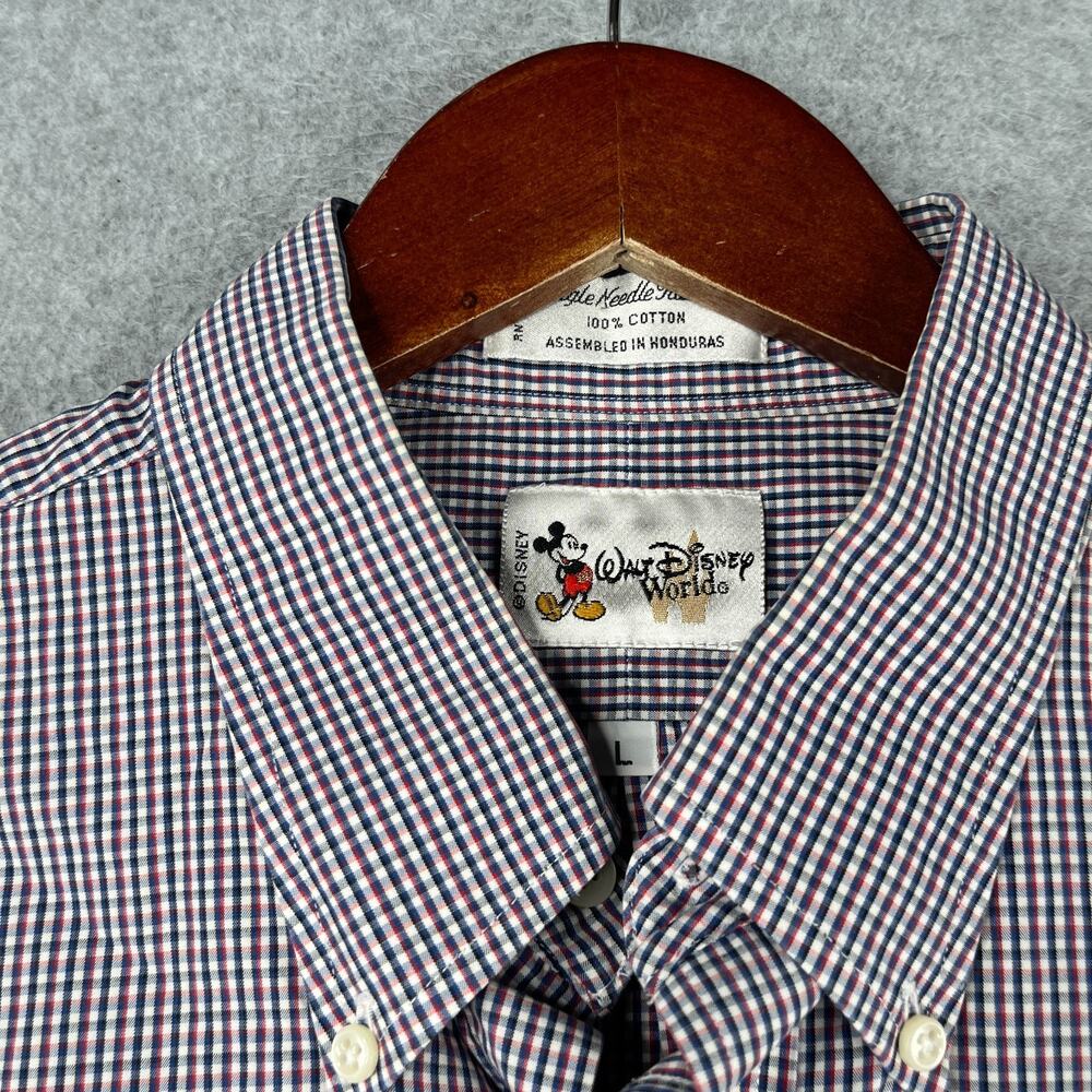 Walt Disney Shirt Blue Red Check Casual Logo Button Up Long Sleeve Mens Large - Picture 4 of 11